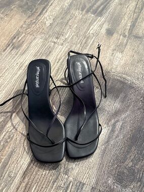Jeffrey Campbell Black Lace-Up Square-Toe Heels